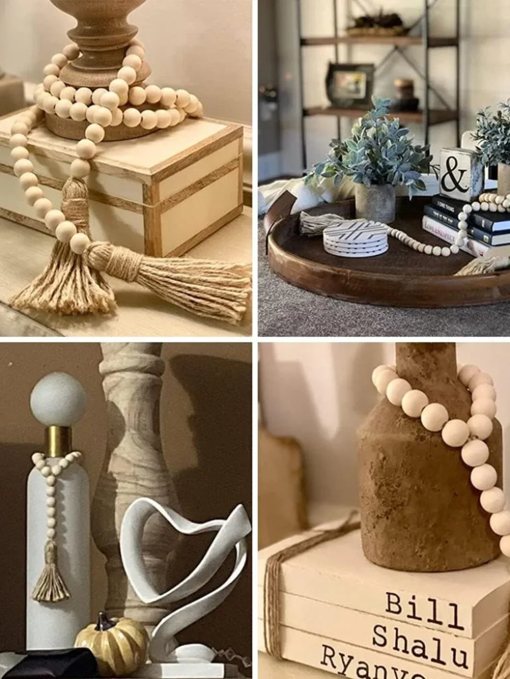 58in Farmhouse Beads Wood Bead Garland with Tassels Natural Wood, 58in/1Pcs - Picture 6 of 7